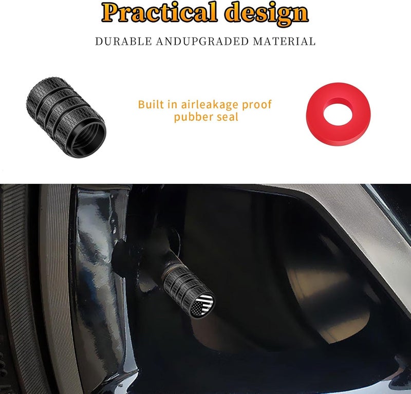 Eaglewireless 4+1 Pack Tire Valve Stem Caps Leakproof Aluminum Tire Valve Caps with Rubber O-Rings Compatible with for Tesla Model 3, S, X, Y (US Flag) - Image 5